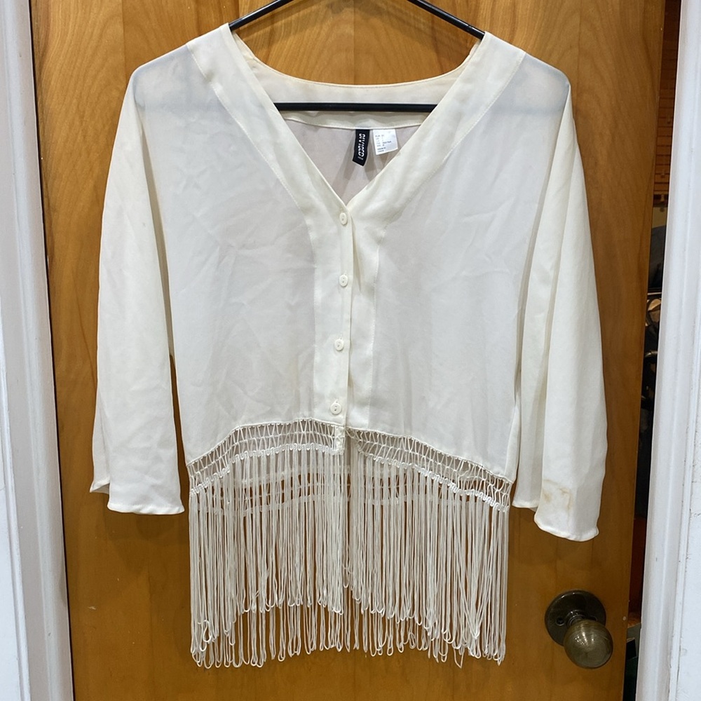 H&M Cream Fringe Button-Up Blouse